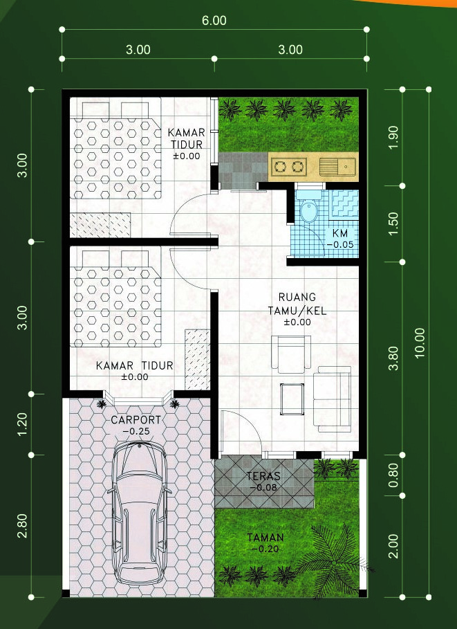 foto denah rumah tipe 36/73 perumahan De Green Kedungrejo
