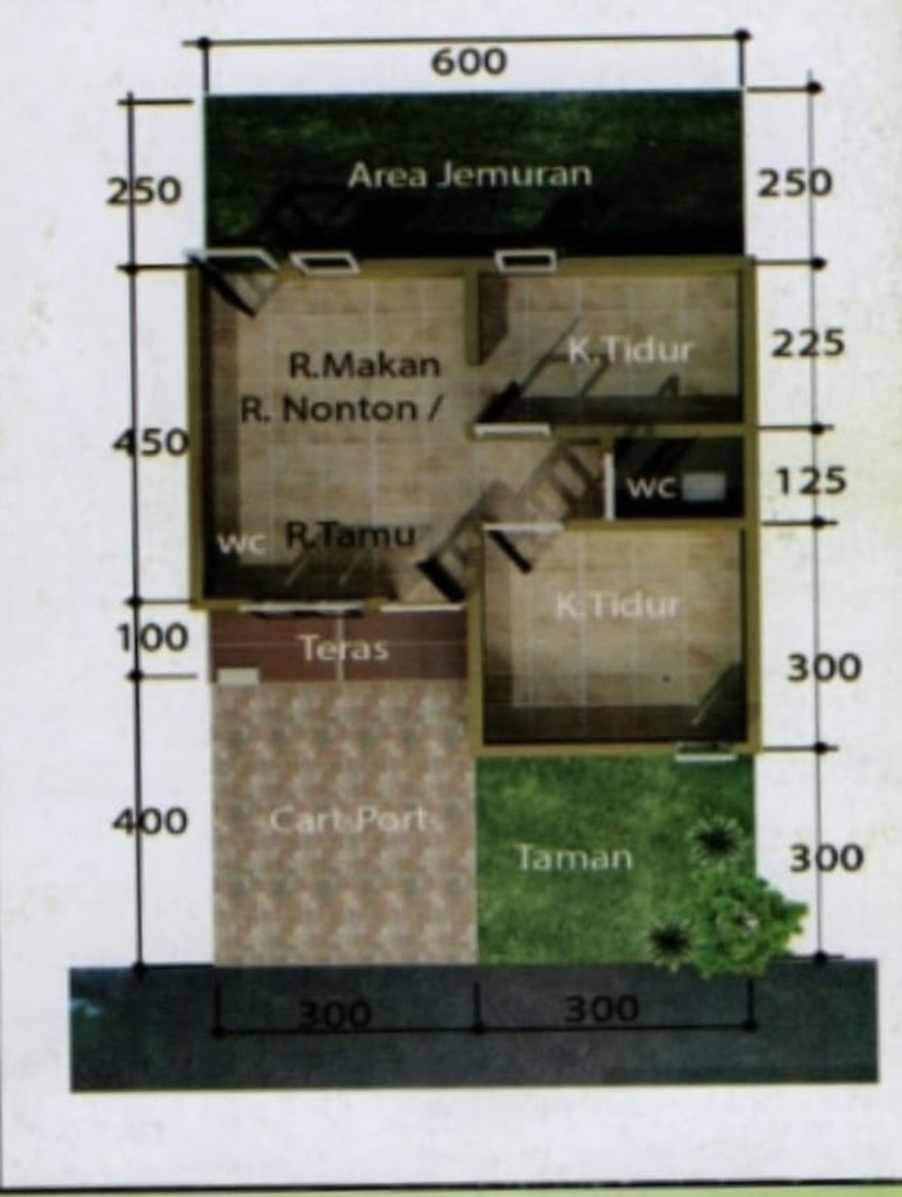foto denah rumah tipe 36 RSH Tapak perumahan Griya Hannah Asri 1