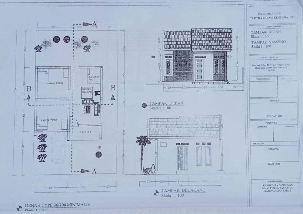 foto denah rumah tipe 36/100 perumahan ARTHA INDAH KENCANA III