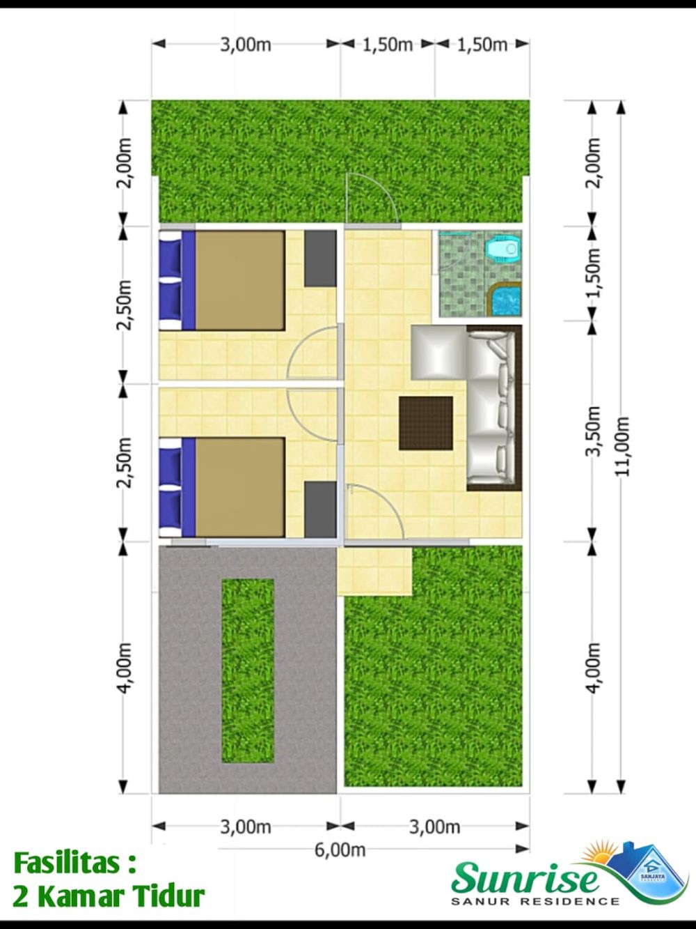 foto denah rumah tipe 30/66 perumahan SUNRISE (Sanur Residence)