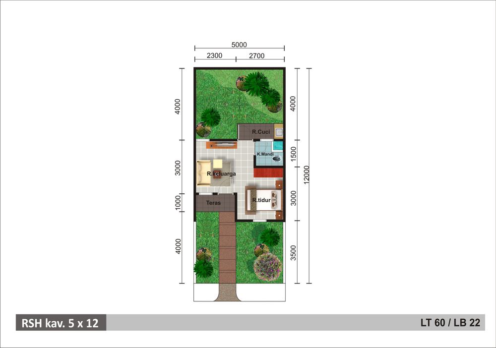 foto denah rumah tipe Anggrek 1 perumahan PERMATA MUTIARA MAJA - CLUSTER KALIMAYA 1 & 2