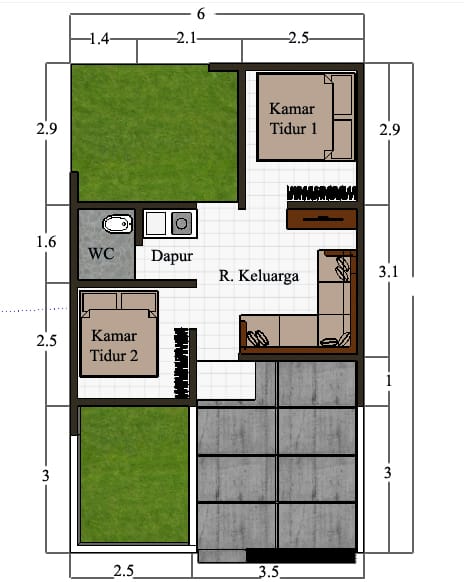 foto denah rumah tipe 30/60 perumahan Aka Karangpawitan Permai