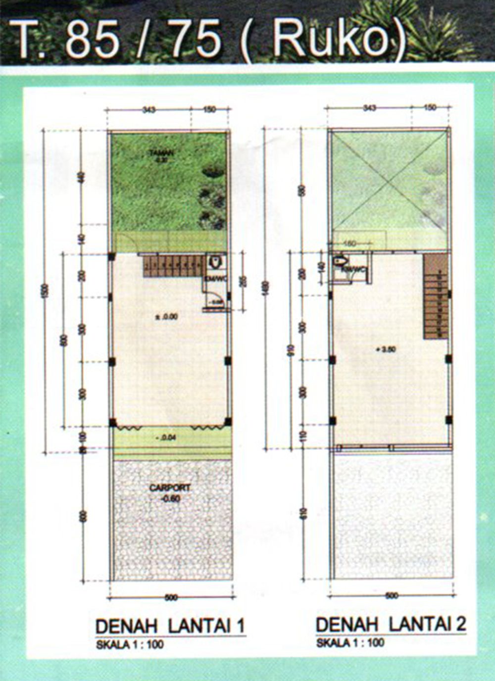 foto denah rumah tipe Ruko T.85/75 perumahan Bukit Cukang Kawung Indah