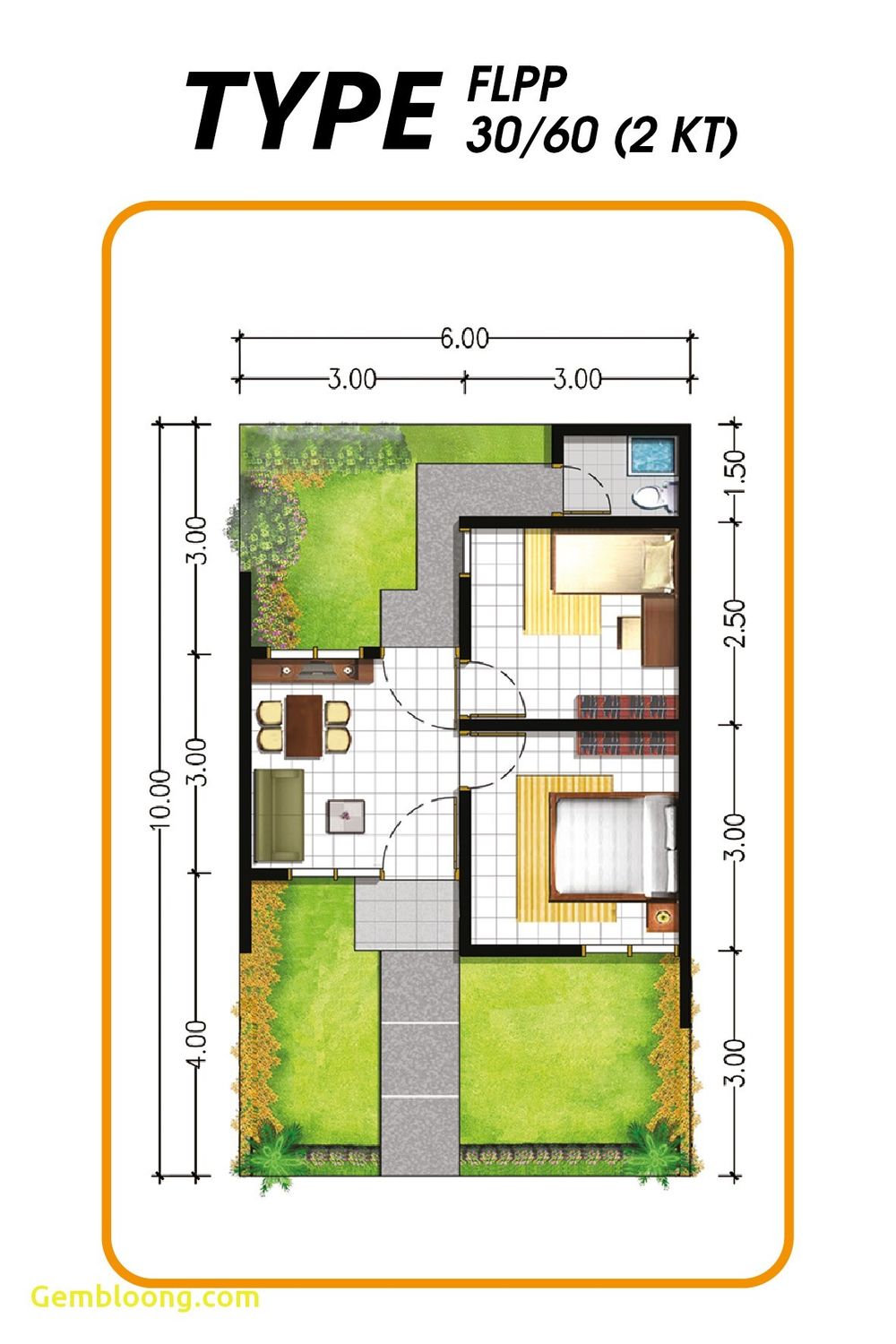 foto denah rumah tipe 30/60 perumahan Grand Nouval Pasadena