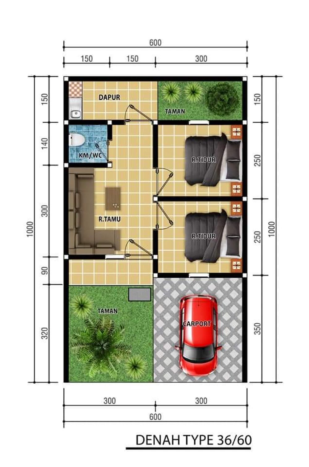 foto denah rumah tipe 36/60 perumahan THE RUMINA TRITIH LOR