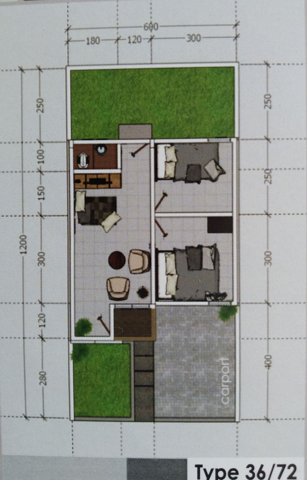 foto denah rumah tipe 36/72 perumahan MANGKAWANI RESIDENCE
