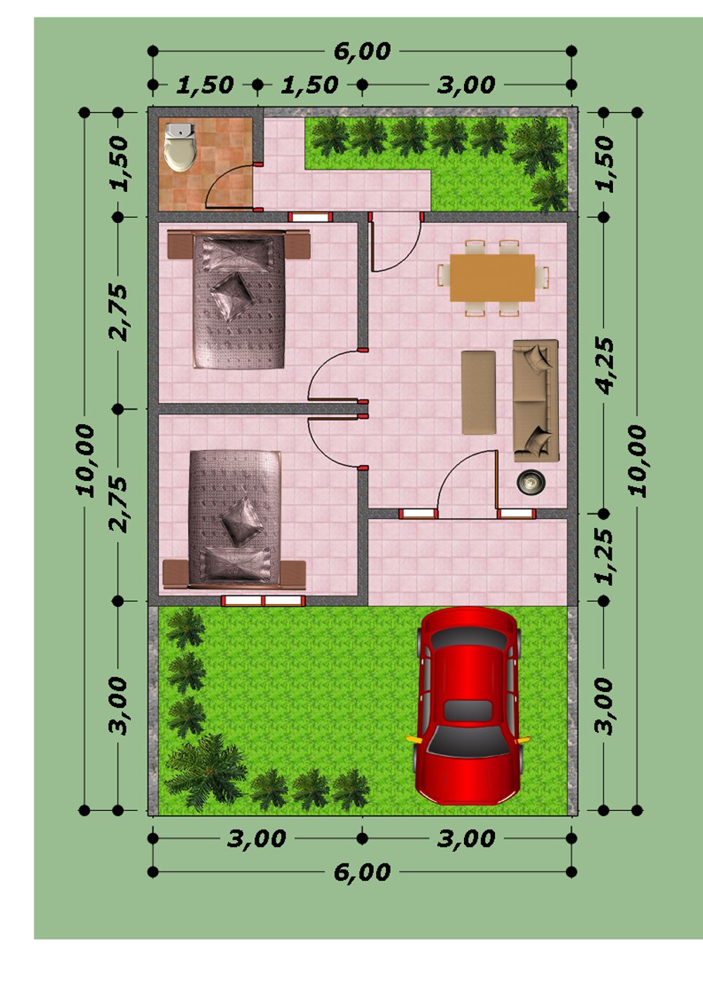 foto denah rumah tipe 36/60 perumahan GRAHA METUK ASRI