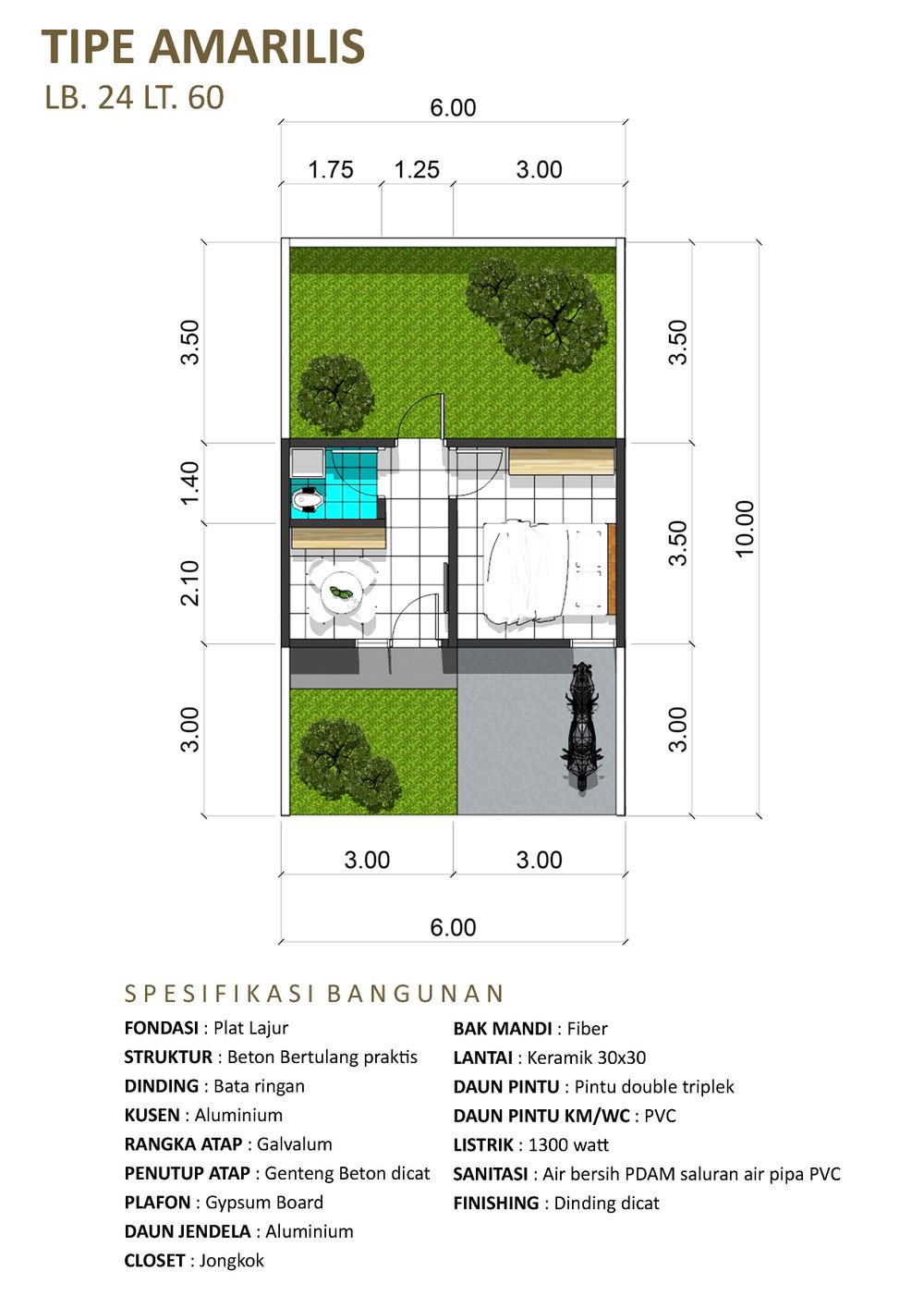 foto denah rumah tipe Amarilis 24/60 perumahan Cerme Indah