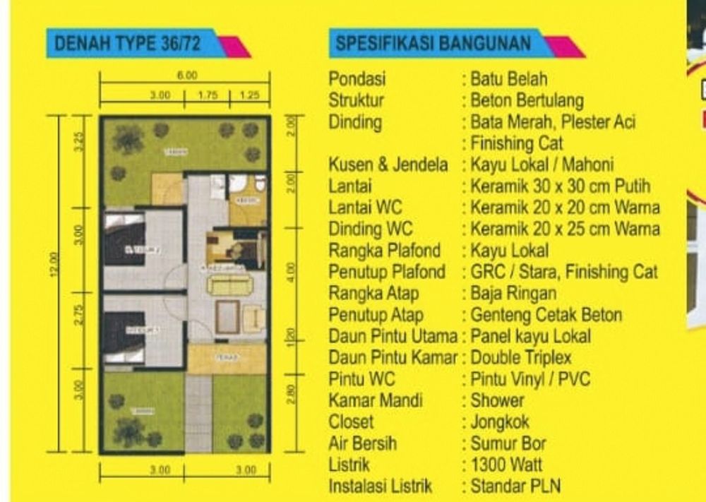 foto denah rumah tipe 36/72 perumahan Permata Indah Getasan