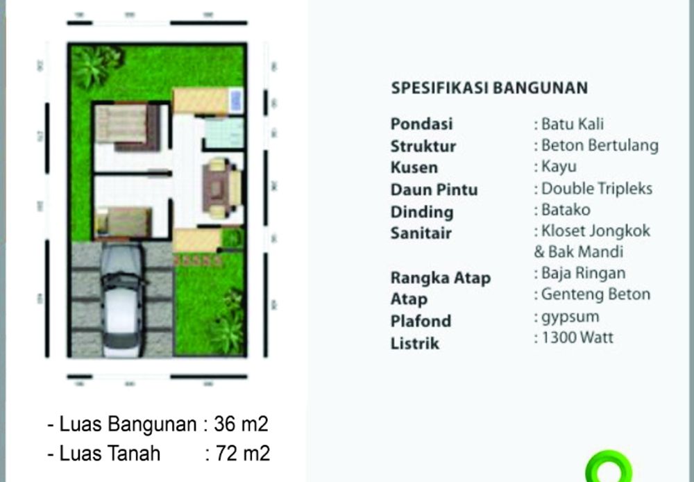 foto denah rumah tipe 36/72 perumahan Sewo Mas Indah