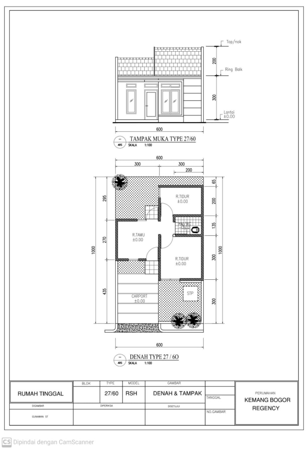 foto denah rumah tipe 27/60 perumahan Kemang Bogor Regency