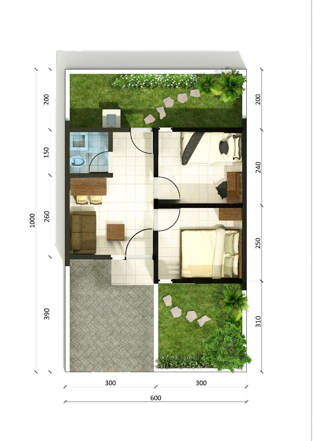 foto denah rumah tipe 27/60 perumahan Pilar tampingan indah extension
