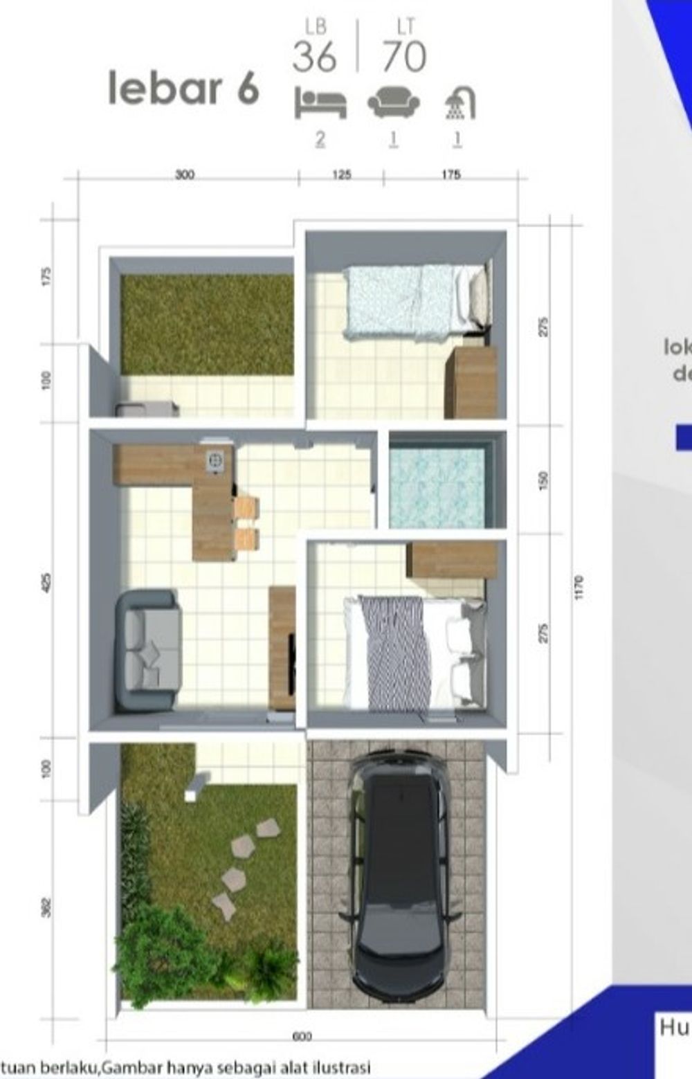 foto denah rumah tipe 36/70 perumahan Pilar tampingan indah extension