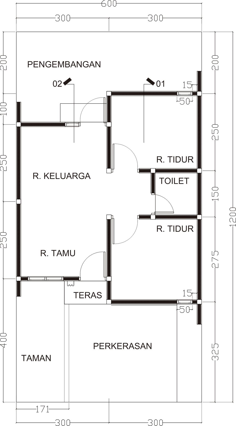 foto denah rumah tipe C 36/72 perumahan JOYO TENTREM ASRI