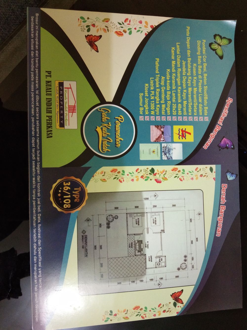 foto denah rumah tipe 36/108 perumahan GRAHA KUALU INDAH