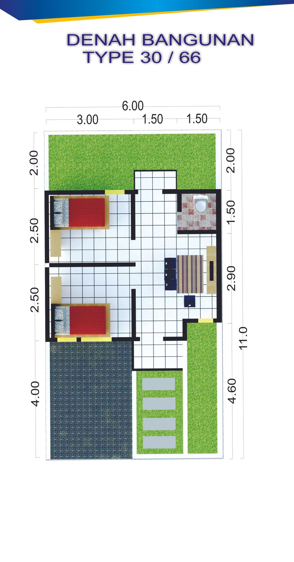 foto denah rumah tipe SUBSIDI perumahan STAR RESIDENCE 3 SAMBIROTO