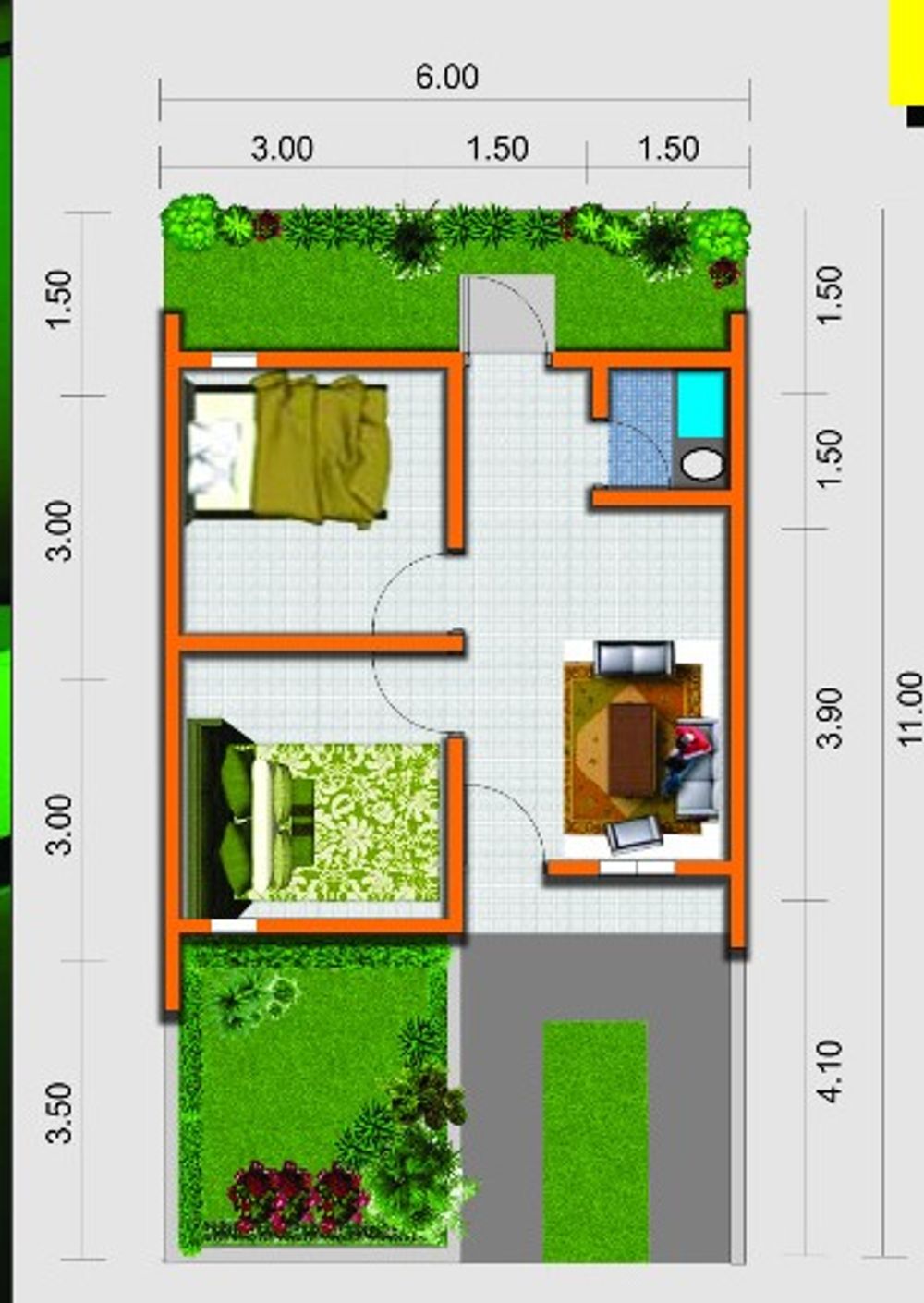 foto denah rumah tipe 36/72 perumahan GRAHA TIARA