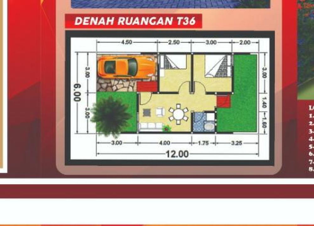 foto denah rumah tipe 36/72 perumahan Grand House Watuagung