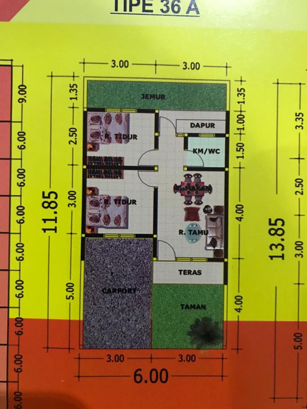 foto denah rumah tipe 36 perumahan Pondok Indah Stabat