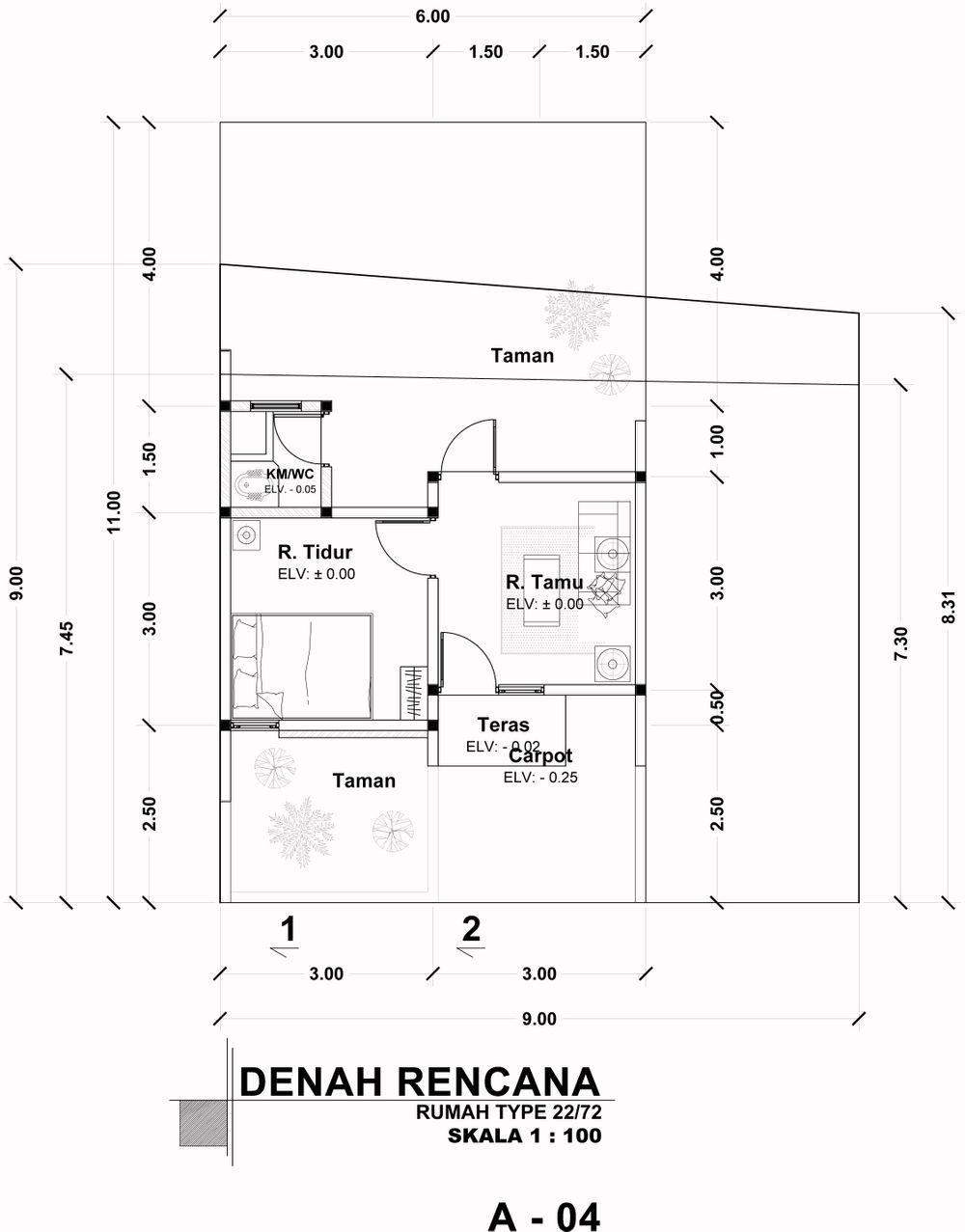 foto denah rumah tipe 22/75 perumahan Griya Bangil Asri 1