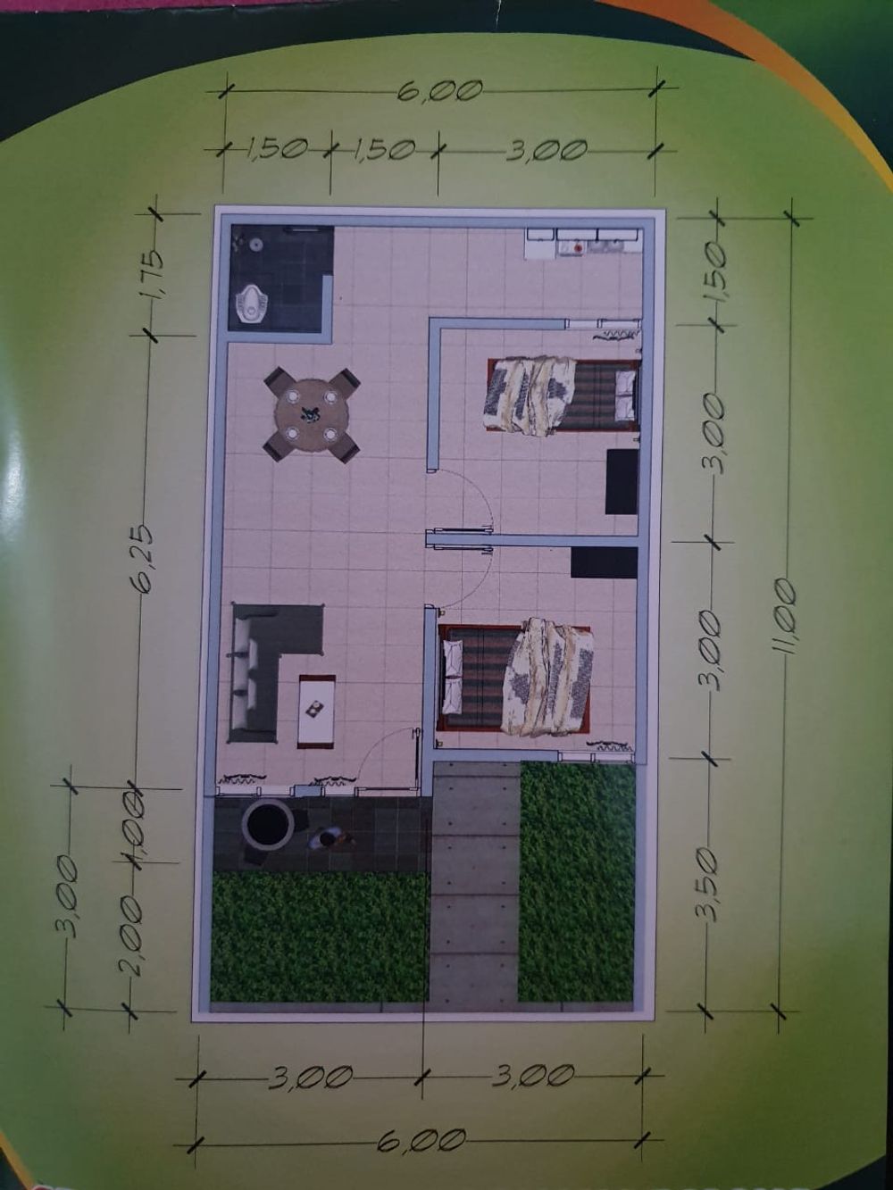 foto denah rumah tipe 36/72 perumahan GREEN NURHIDAYAT BENTENG SOMBA OPU