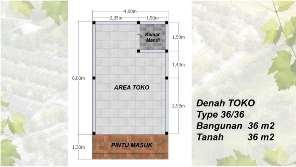 foto denah rumah tipe RUKO (4x6) perumahan THE SUNSET GARDEN