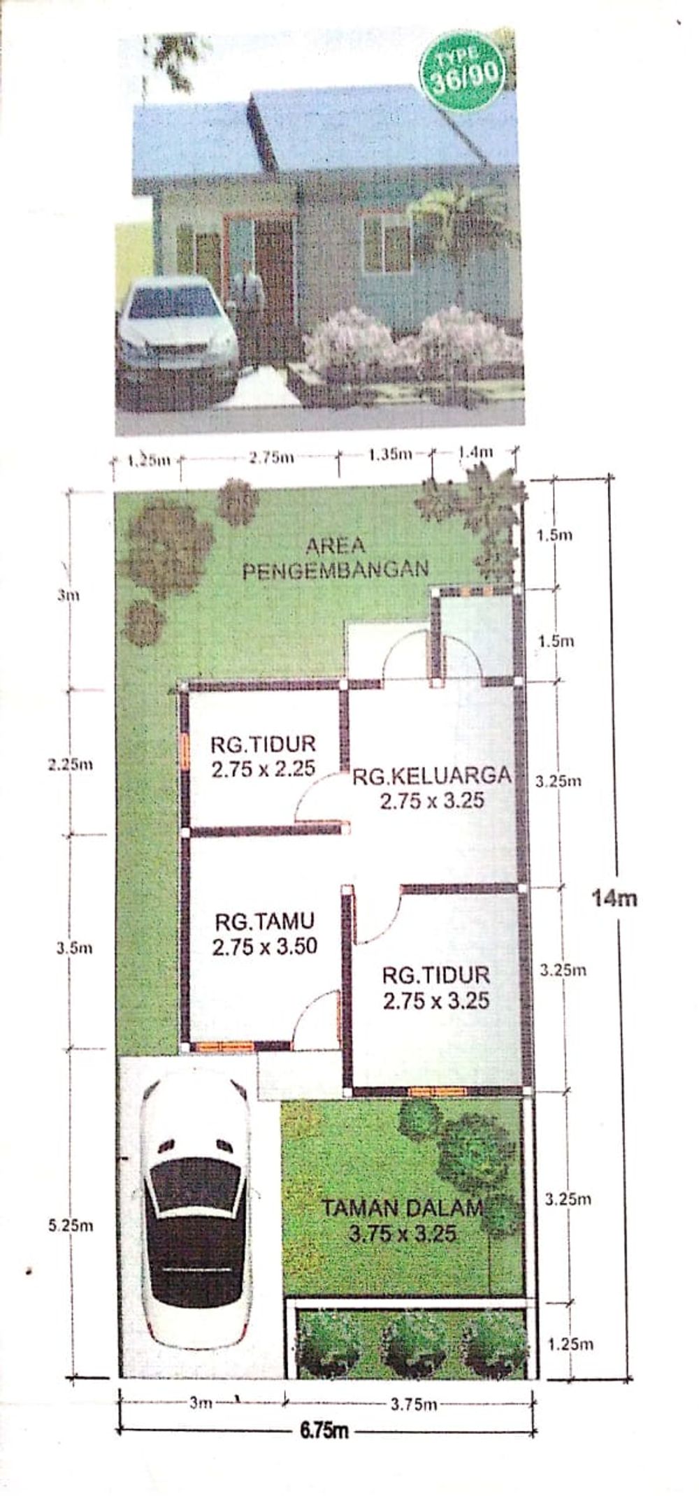 foto denah rumah tipe 36/90 perumahan MAHKOTA INDAH RESIDENCE TAHAP 3 
