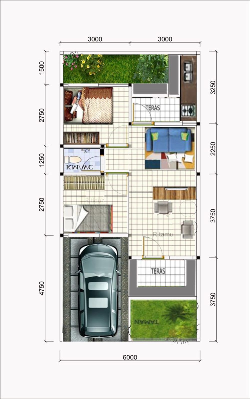 foto denah rumah tipe 36/80 perumahan Cluster Munjungagung Asri