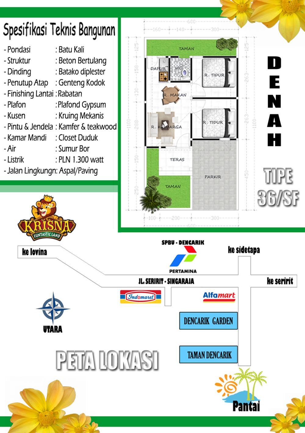 foto denah rumah tipe 36 perumahan Dencarik Garden