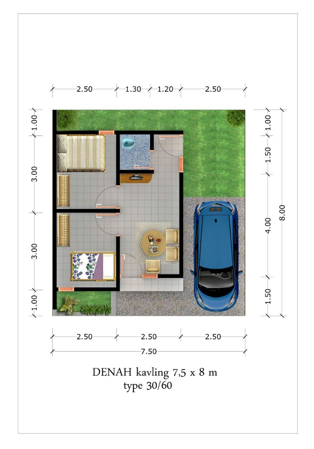 foto denah rumah tipe 30/60 B perumahan GREEN PRATAMA