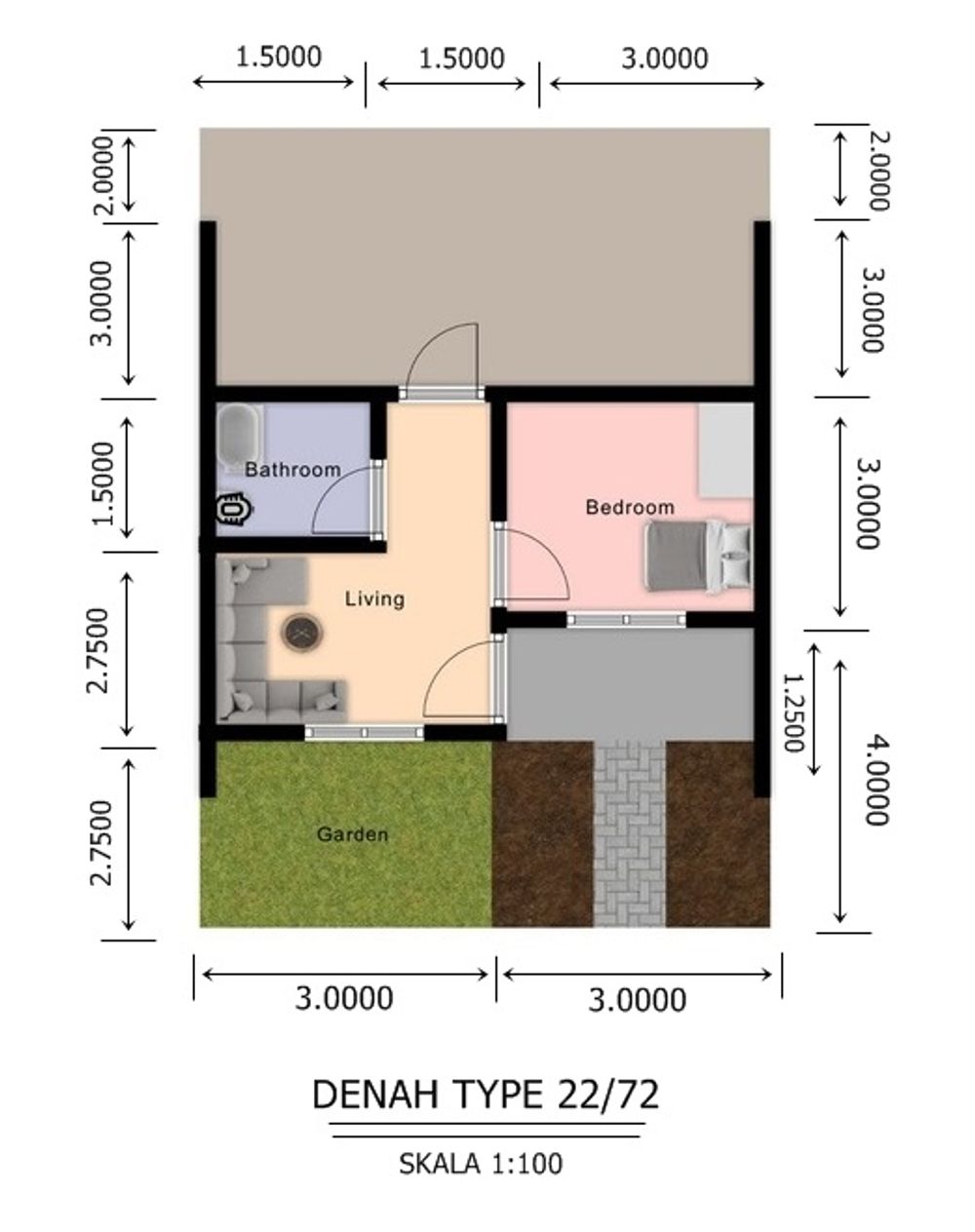 foto denah rumah tipe 22/72 perumahan Mata Raya