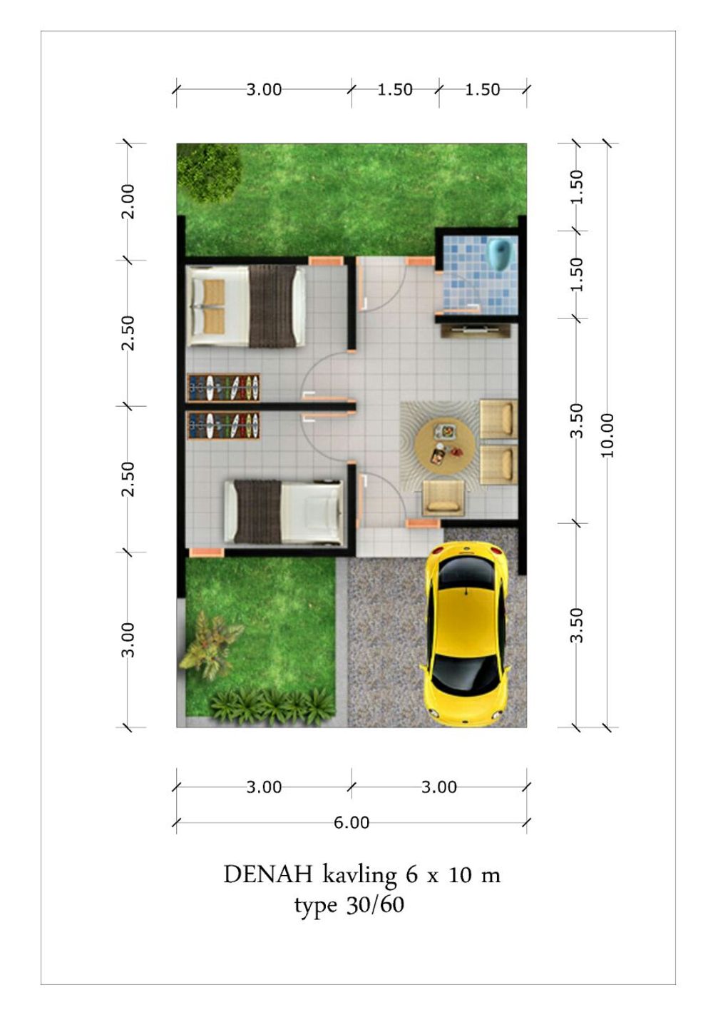 foto denah rumah tipe 30/60 A perumahan GREEN PRATAMA