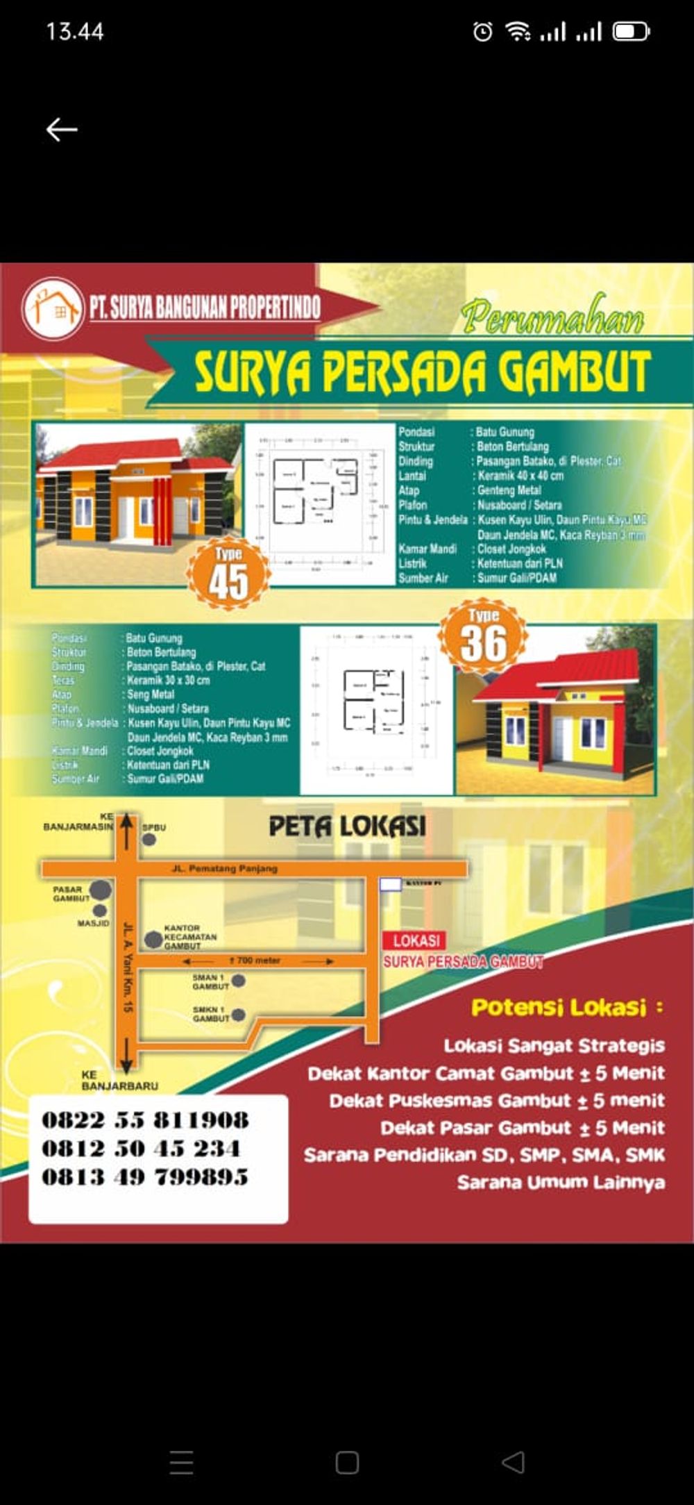 foto denah rumah tipe 36 perumahan Surya Persada Gambut