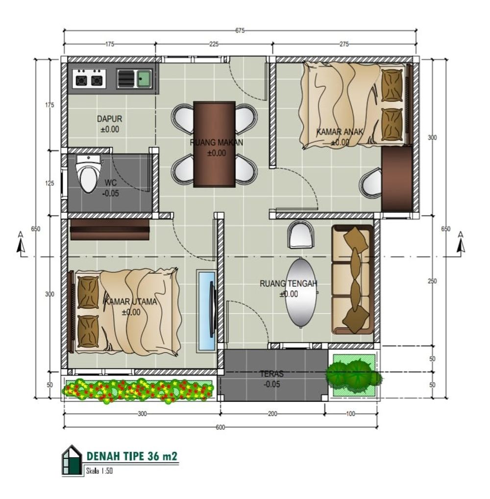 foto denah rumah tipe 36 perumahan SEPAKAT RESIDENCE PASHEU BETONG