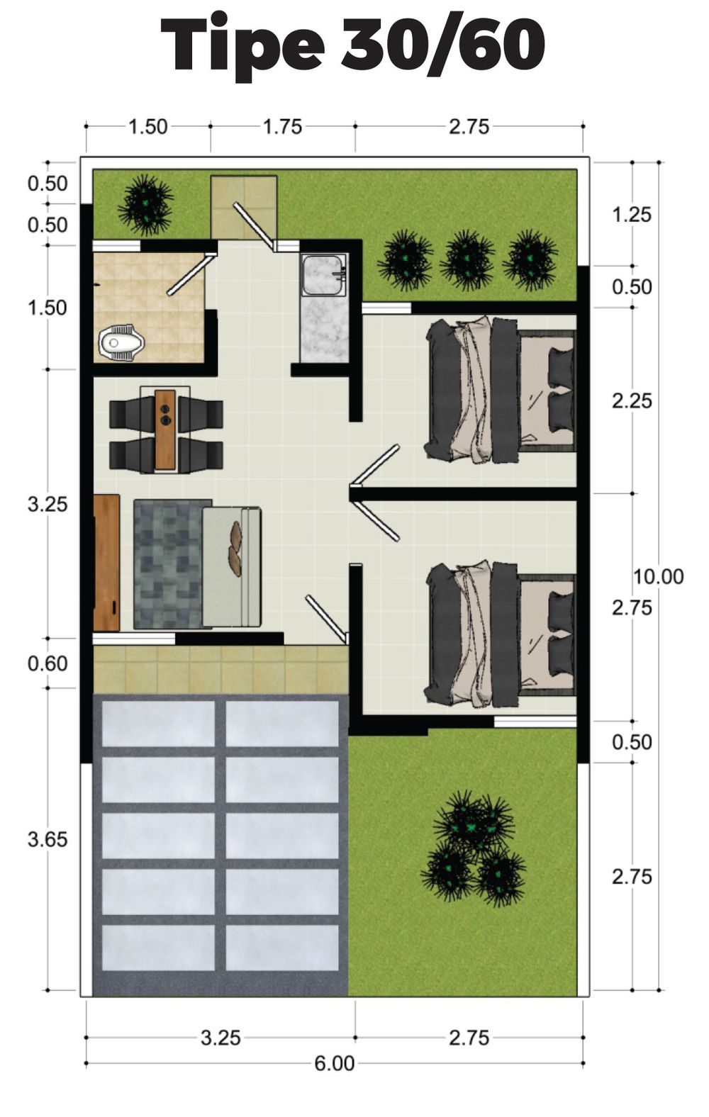 foto denah rumah tipe 30/60 perumahan THE GREEN PAGADEN