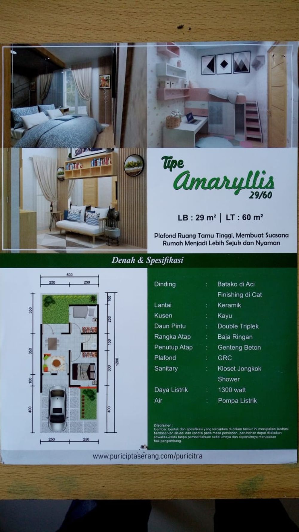 foto denah rumah tipe 29/60 perumahan PURI CITRA