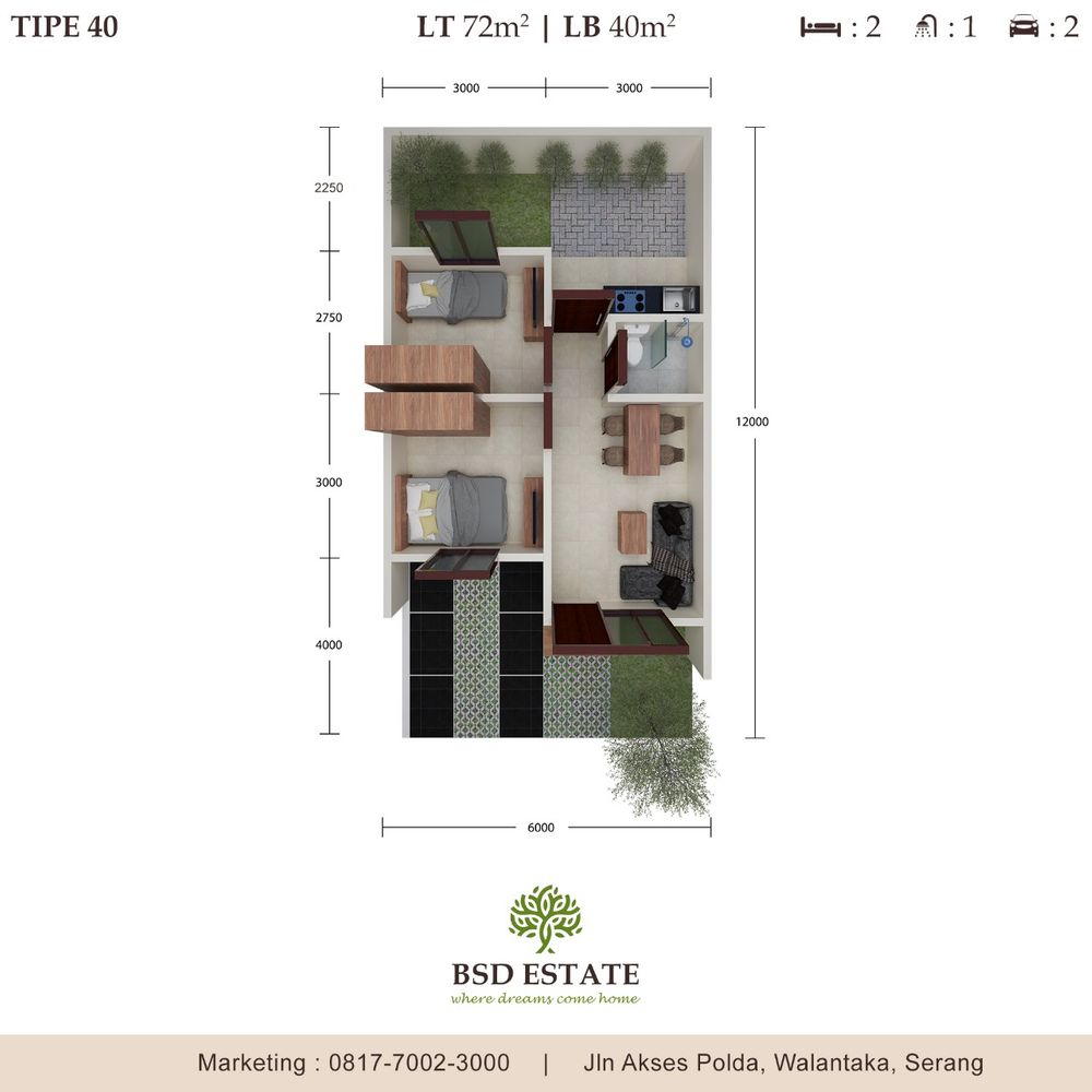 foto denah rumah tipe 40/ 72 perumahan Boekit Serang Damai Residence