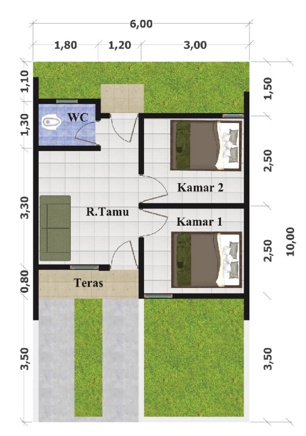 foto denah rumah tipe 30/60 perumahan GRIYA ASRI KEJUDEN II