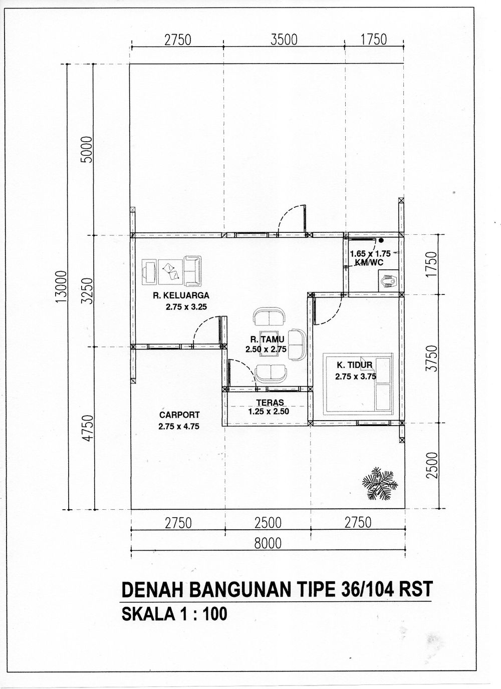 foto denah rumah tipe 36/104 perumahan Griya Mutiara Batang Anai Tahap 4
