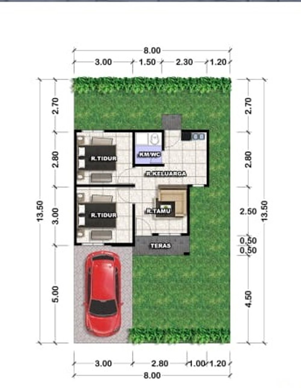 foto denah rumah tipe 36/108 perumahan KEMUNING YONA RESIDEN