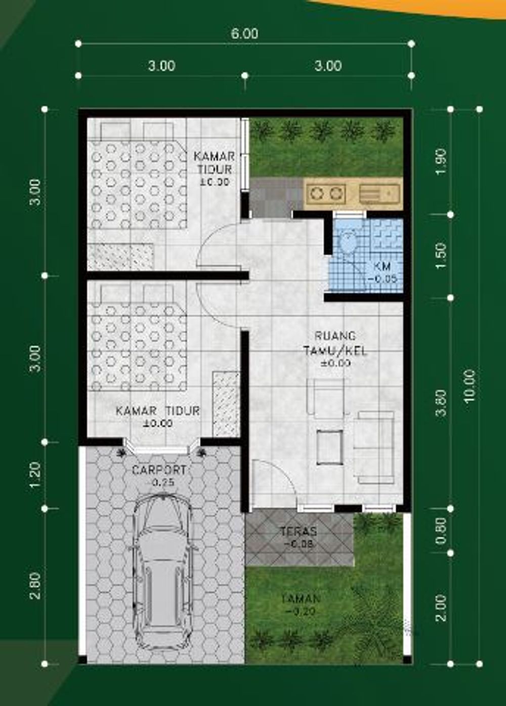 foto denah rumah tipe 40/85 perumahan De Green Krebet