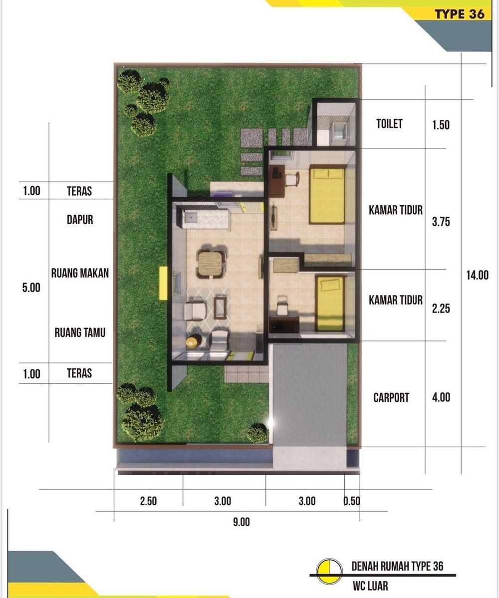 foto denah rumah tipe 36 perumahan BAMEGA TOWN HOUSE