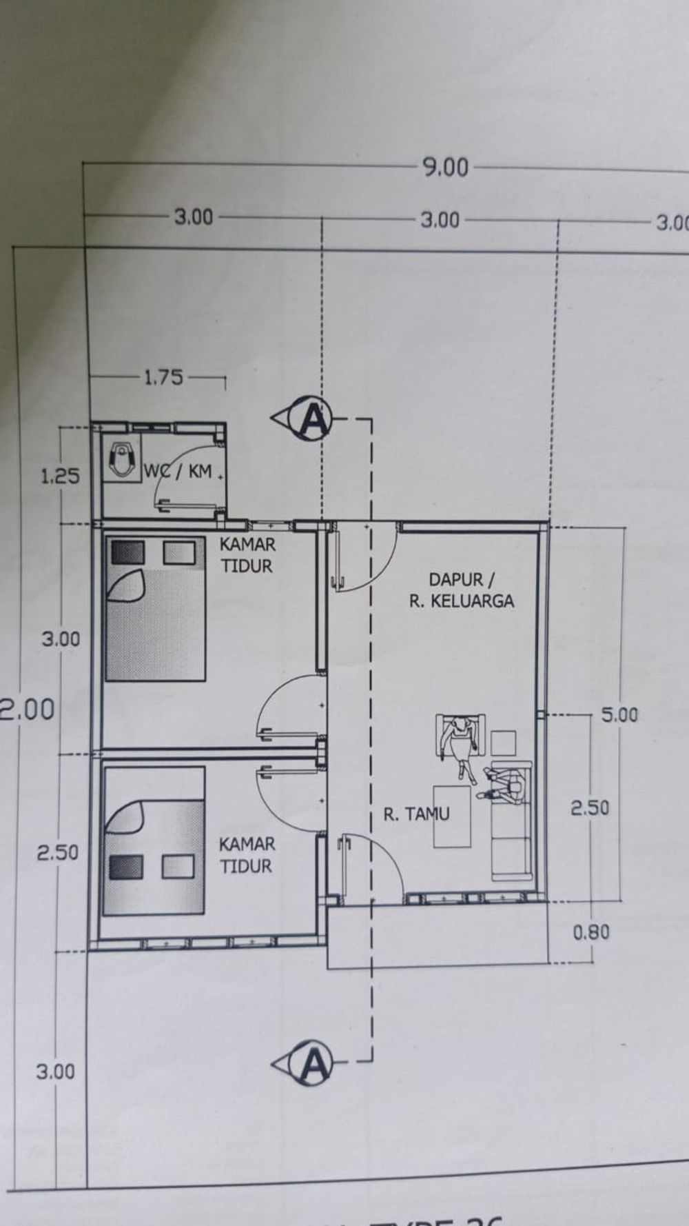 foto denah rumah tipe 36 perumahan ASRI JAYA INDAH BERKAH