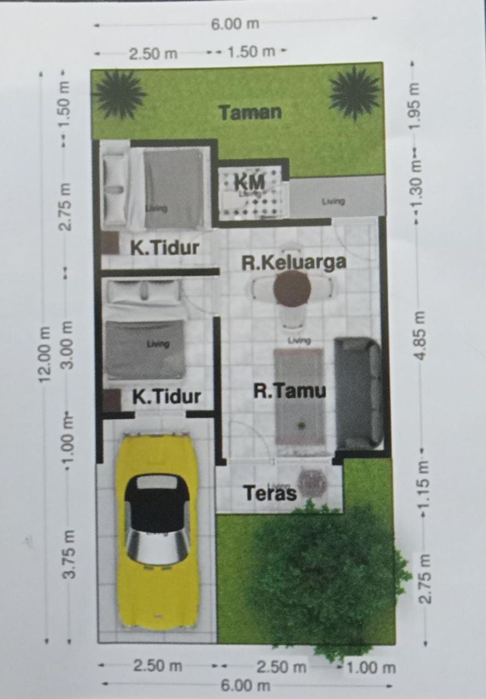 foto denah rumah tipe 36/72 perumahan GRAHA KANAYA