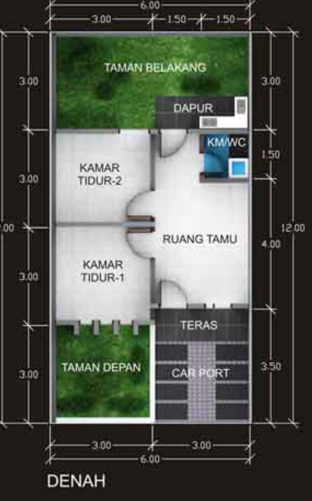 foto denah rumah tipe 36/72 perumahan Bumi Kotabaru Indah II