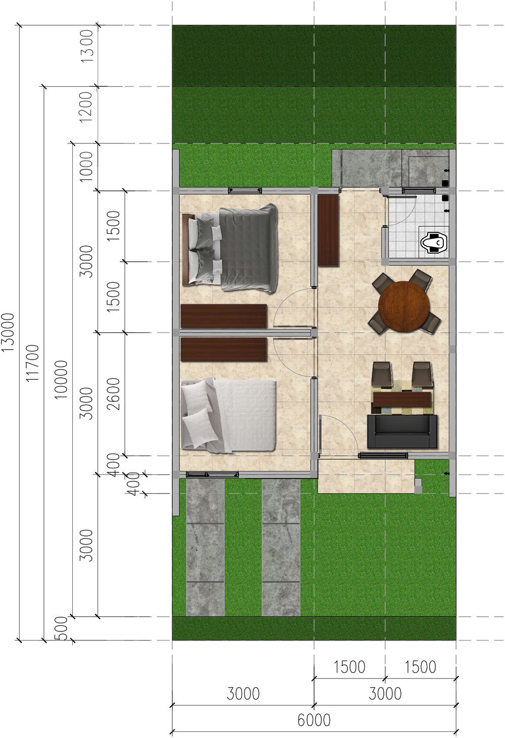 foto denah rumah tipe 36/70 perumahan TAMAN PESONA RESIDENCE TAHAP 3