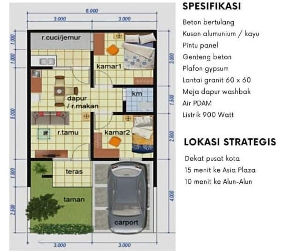 foto denah rumah tipe 36/66 perumahan Giri Wibawa Mukti