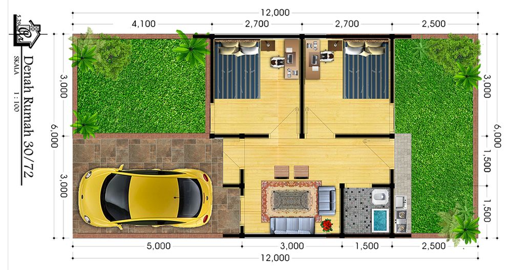 foto denah rumah tipe 30/72 perumahan Grand Ngimbang