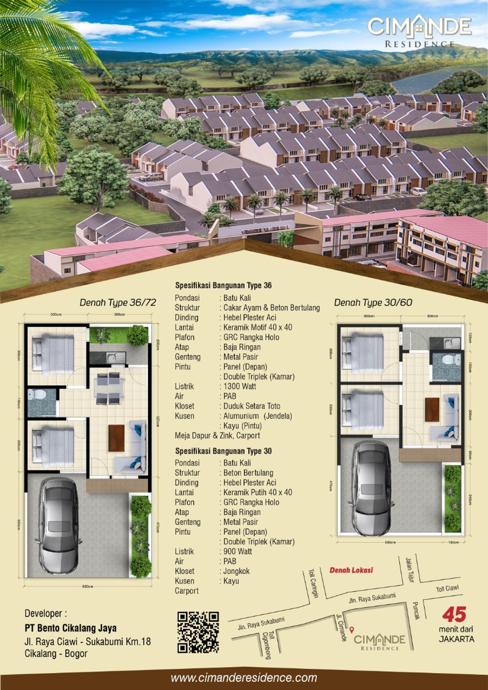 foto denah rumah tipe 30/60 perumahan CIMANDE RESIDENCE