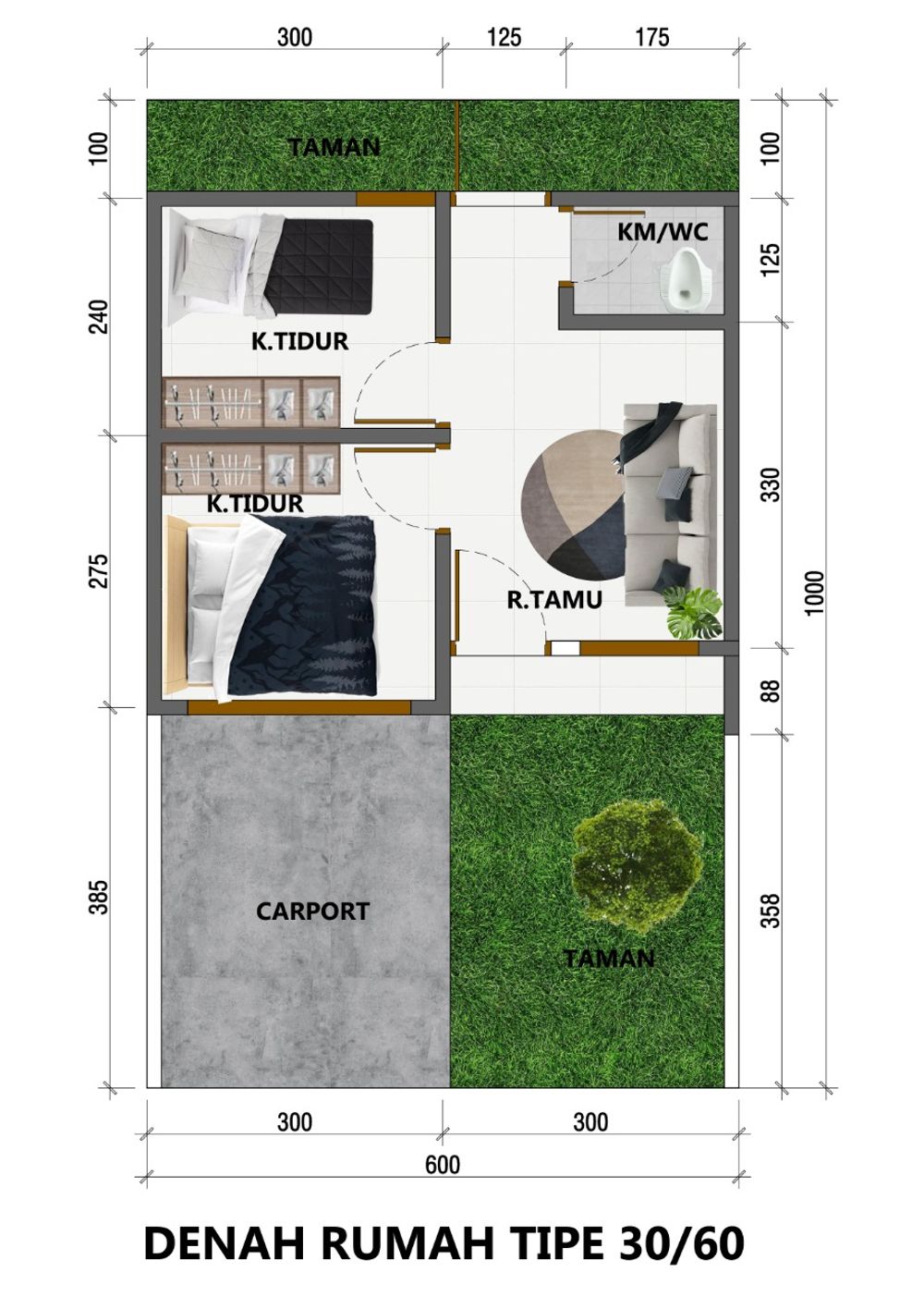 foto denah rumah tipe 30/60 perumahan GRAHA MADANI RESIDENCE
